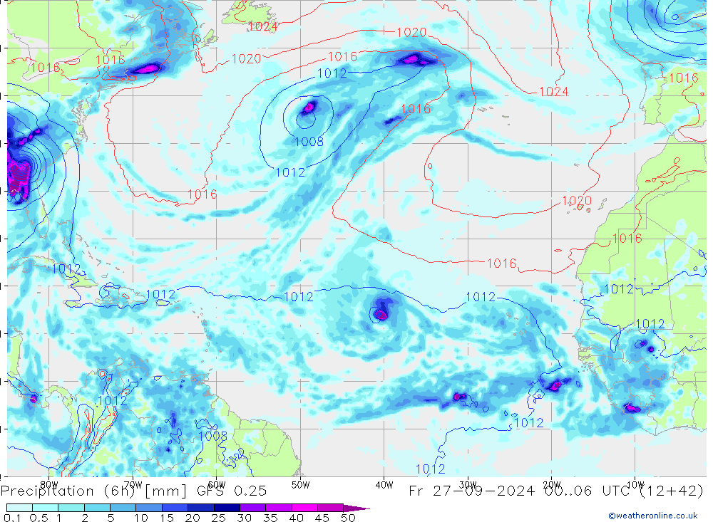 Z500/Yağmur (+YB)/Z850 GFS 0.25 Cu 27.09.2024 06 UTC