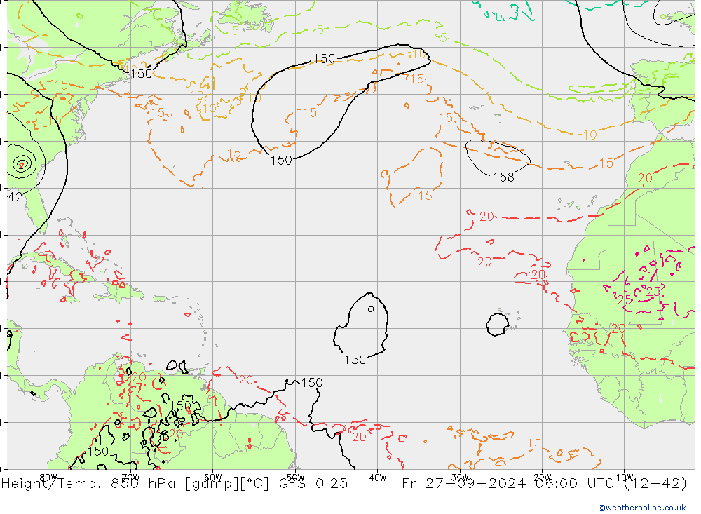 Z500/Yağmur (+YB)/Z850 GFS 0.25 Cu 27.09.2024 06 UTC