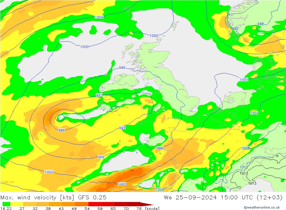 Max. wind velocity GFS 0.25 mer 25.09.2024 15 UTC