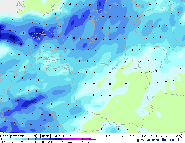 Precipitazione (12h) GFS 0.25 ven 27.09.2024 00 UTC