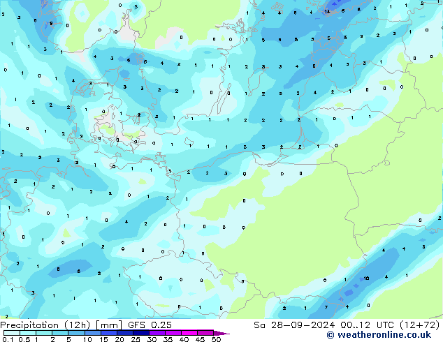 Yağış (12h) GFS 0.25 Cts 28.09.2024 12 UTC