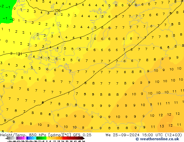 Z500/Rain (+SLP)/Z850 GFS 0.25 We 25.09.2024 15 UTC