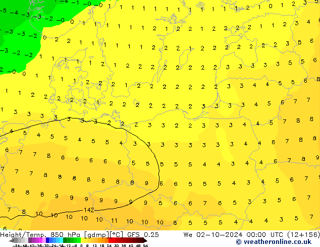 Z500/Rain (+SLP)/Z850 GFS 0.25 We 02.10.2024 00 UTC