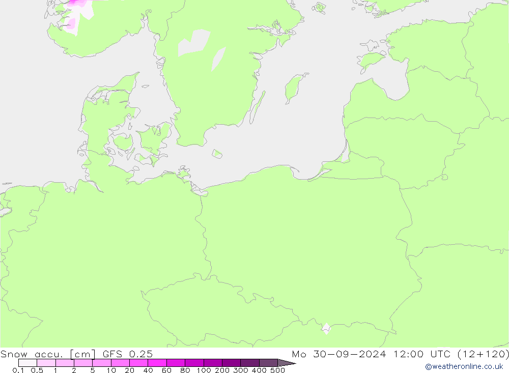 Totale sneeuw GFS 0.25 ma 30.09.2024 12 UTC