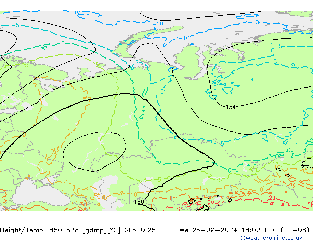 Z500/Rain (+SLP)/Z850 GFS 0.25 ср 25.09.2024 18 UTC