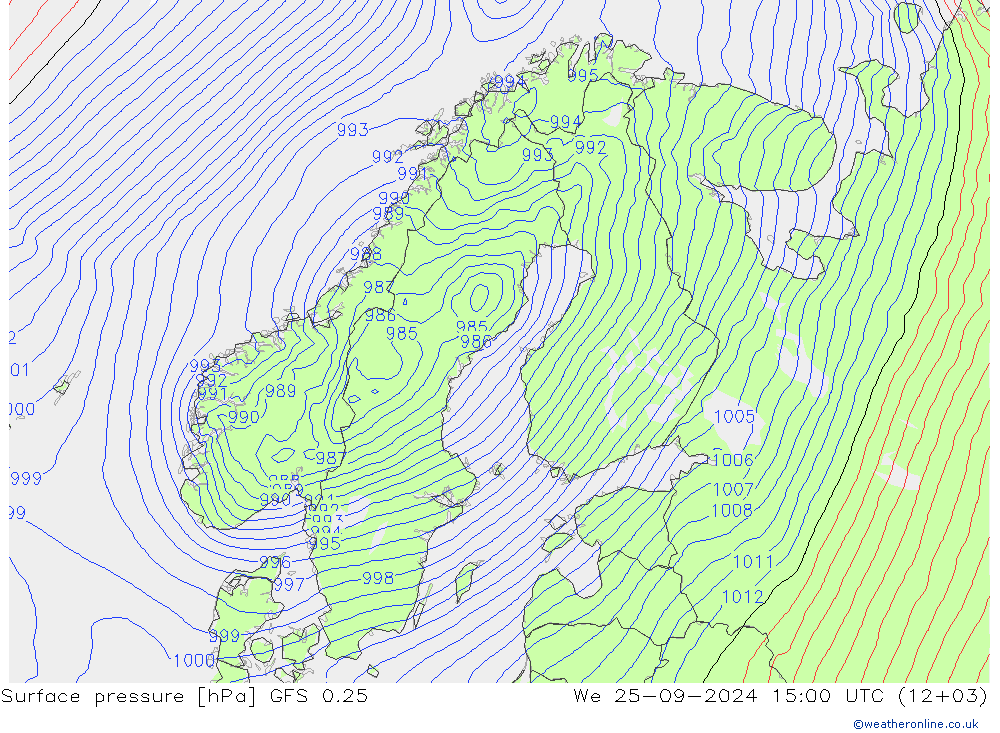 pressão do solo GFS 0.25 Qua 25.09.2024 15 UTC