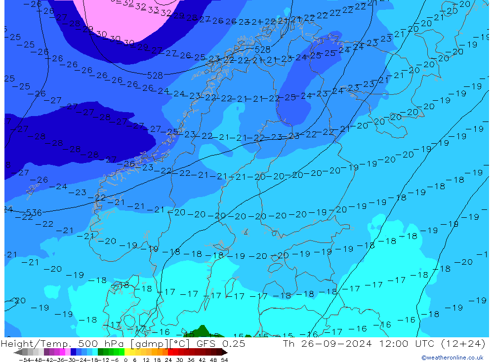 Yükseklik/Sıc. 500 hPa GFS 0.25 Per 26.09.2024 12 UTC