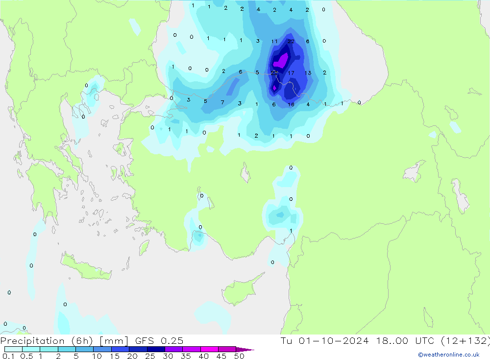 Z500/Rain (+SLP)/Z850 GFS 0.25 wto. 01.10.2024 00 UTC