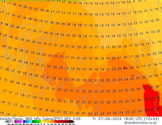 Z500/Yağmur (+YB)/Z850 GFS 0.25 Cu 27.09.2024 18 UTC