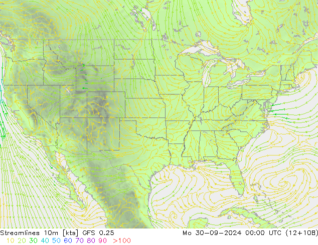 Streamlines 10m GFS 0.25 Mo 30.09.2024 00 UTC