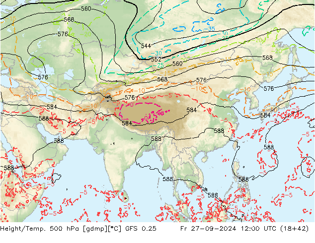 Z500/Rain (+SLP)/Z850 GFS 0.25 Pá 27.09.2024 12 UTC