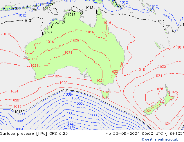 Presión superficial GFS 0.25 lun 30.09.2024 00 UTC