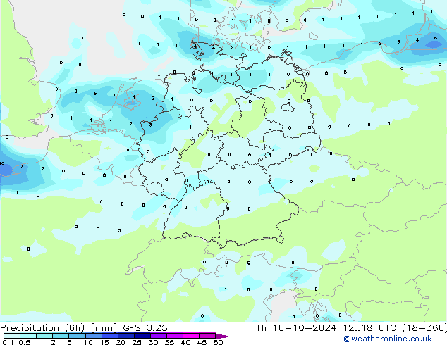 Z500/Rain (+SLP)/Z850 GFS 0.25 Th 10.10.2024 18 UTC