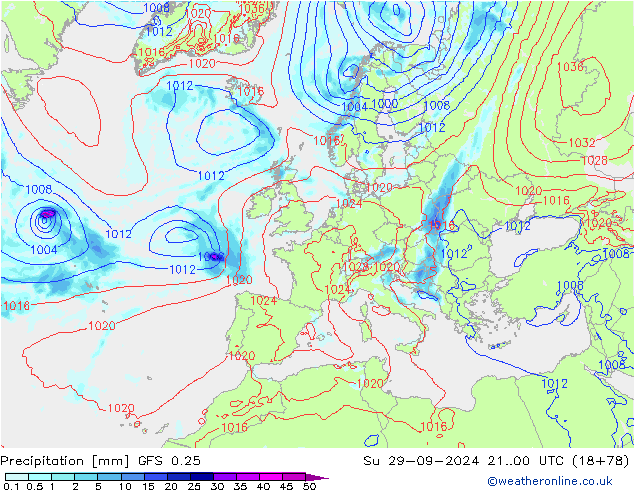 Srážky GFS 0.25 Ne 29.09.2024 00 UTC