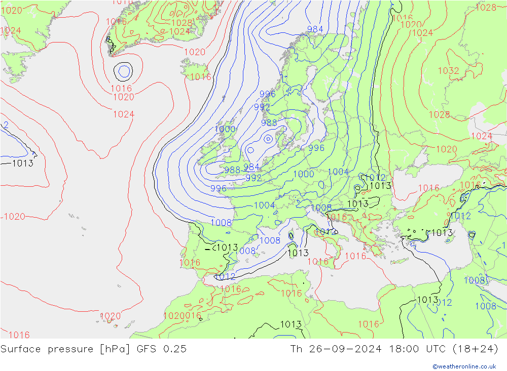 приземное давление GFS 0.25 чт 26.09.2024 18 UTC