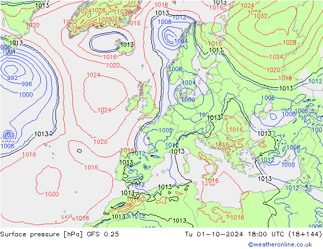 GFS 0.25: Út 01.10.2024 18 UTC