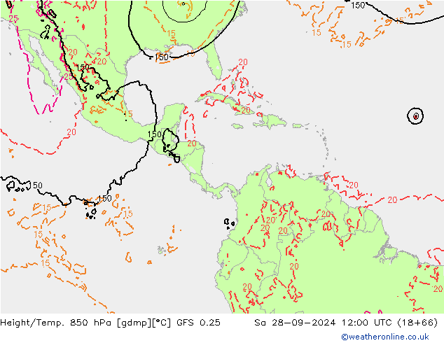 Z500/Yağmur (+YB)/Z850 GFS 0.25 Cts 28.09.2024 12 UTC