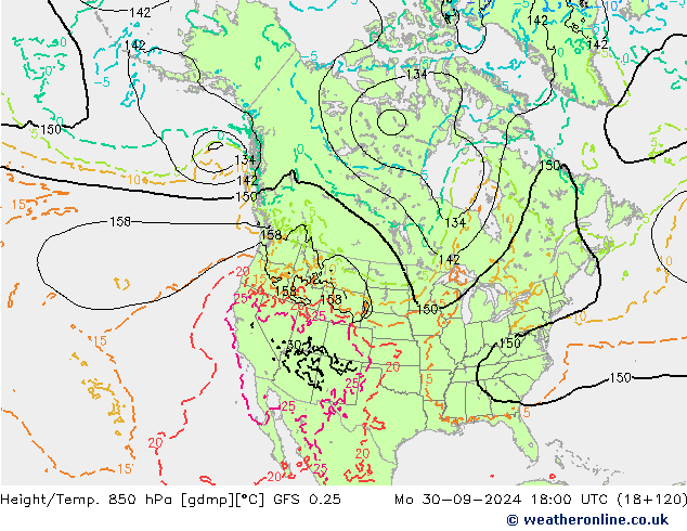 Height/Temp. 850 hPa GFS 0.25 Seg 30.09.2024 18 UTC