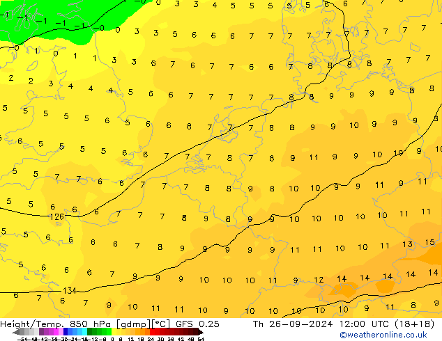 Z500/Rain (+SLP)/Z850 GFS 0.25 jeu 26.09.2024 12 UTC