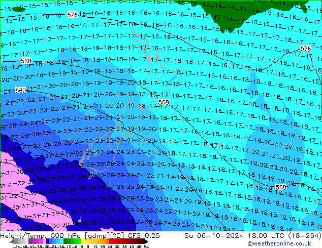 Z500/Rain (+SLP)/Z850 GFS 0.25 dom 06.10.2024 18 UTC