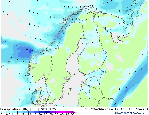 Z500/Rain (+SLP)/Z850 GFS 0.25 dom 29.09.2024 18 UTC