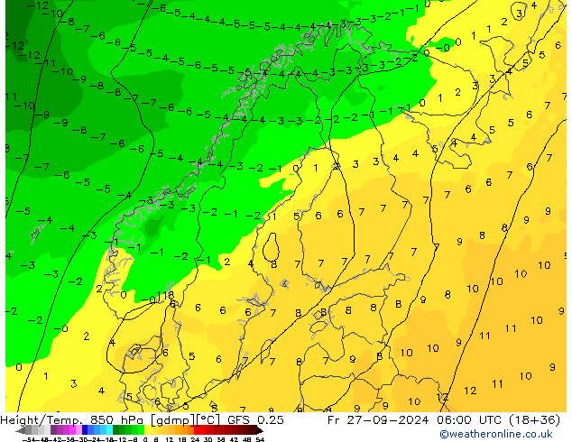 Z500/Rain (+SLP)/Z850 GFS 0.25 ven 27.09.2024 06 UTC