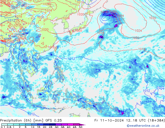 Z500/Rain (+SLP)/Z850 GFS 0.25 Pá 11.10.2024 18 UTC