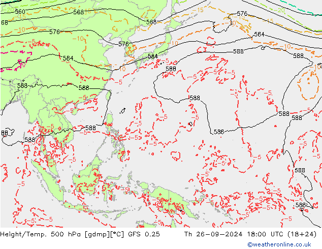 Z500/Rain (+SLP)/Z850 GFS 0.25 jue 26.09.2024 18 UTC