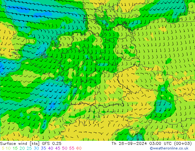 Surface wind GFS 0.25 Th 26.09.2024 03 UTC