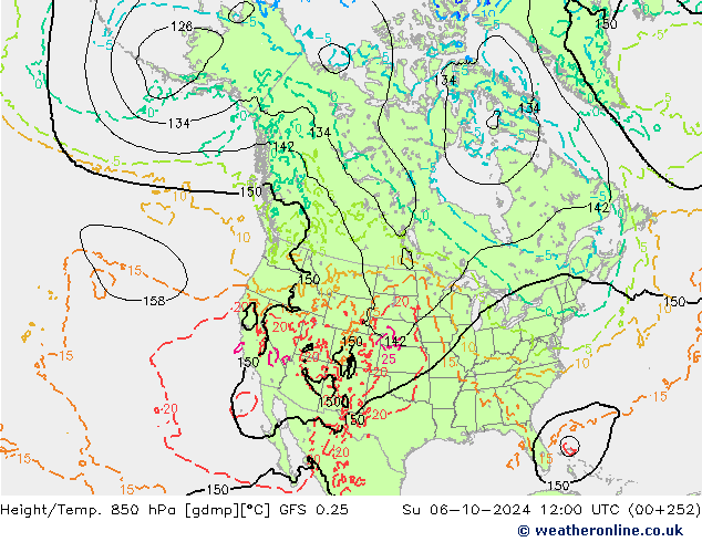 Z500/Rain (+SLP)/Z850 GFS 0.25 dom 06.10.2024 12 UTC