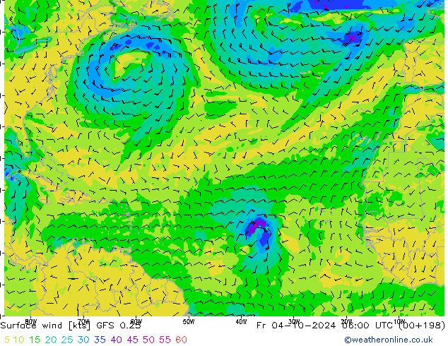 Surface wind GFS 0.25 Fr 04.10.2024 06 UTC