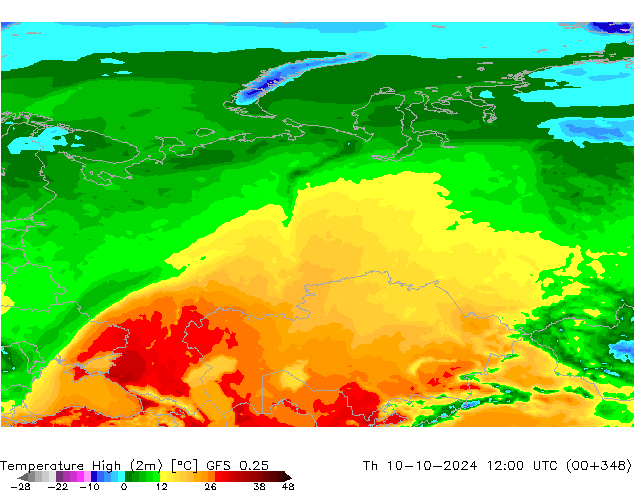 Maksimum Değer (2m) GFS 0.25 Per 10.10.2024 12 UTC