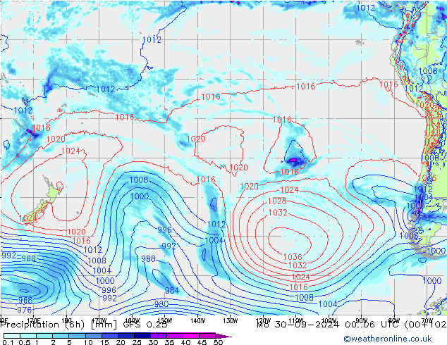 Z500/Rain (+SLP)/Z850 GFS 0.25 Mo 30.09.2024 06 UTC