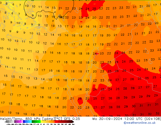 Z500/Rain (+SLP)/Z850 GFS 0.25 lun 30.09.2024 12 UTC