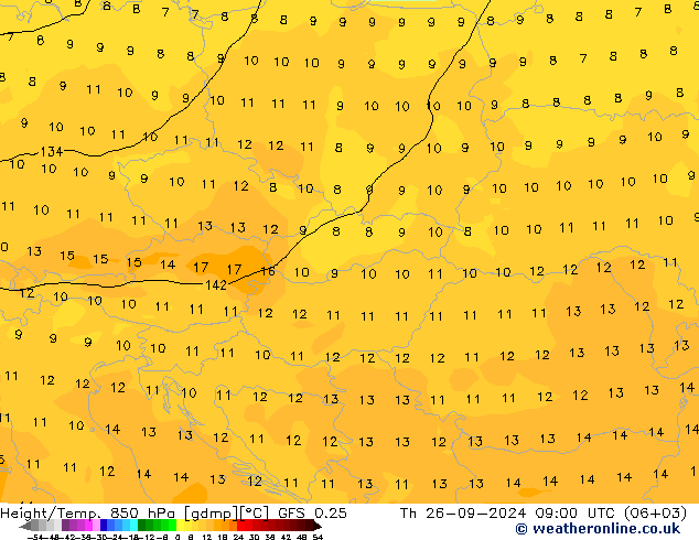 Z500/Rain (+SLP)/Z850 GFS 0.25 Čt 26.09.2024 09 UTC