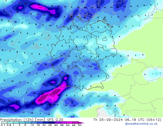 Yağış (12h) GFS 0.25 Per 26.09.2024 18 UTC