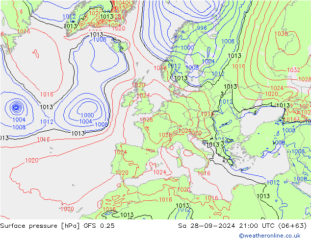 ciśnienie GFS 0.25 so. 28.09.2024 21 UTC