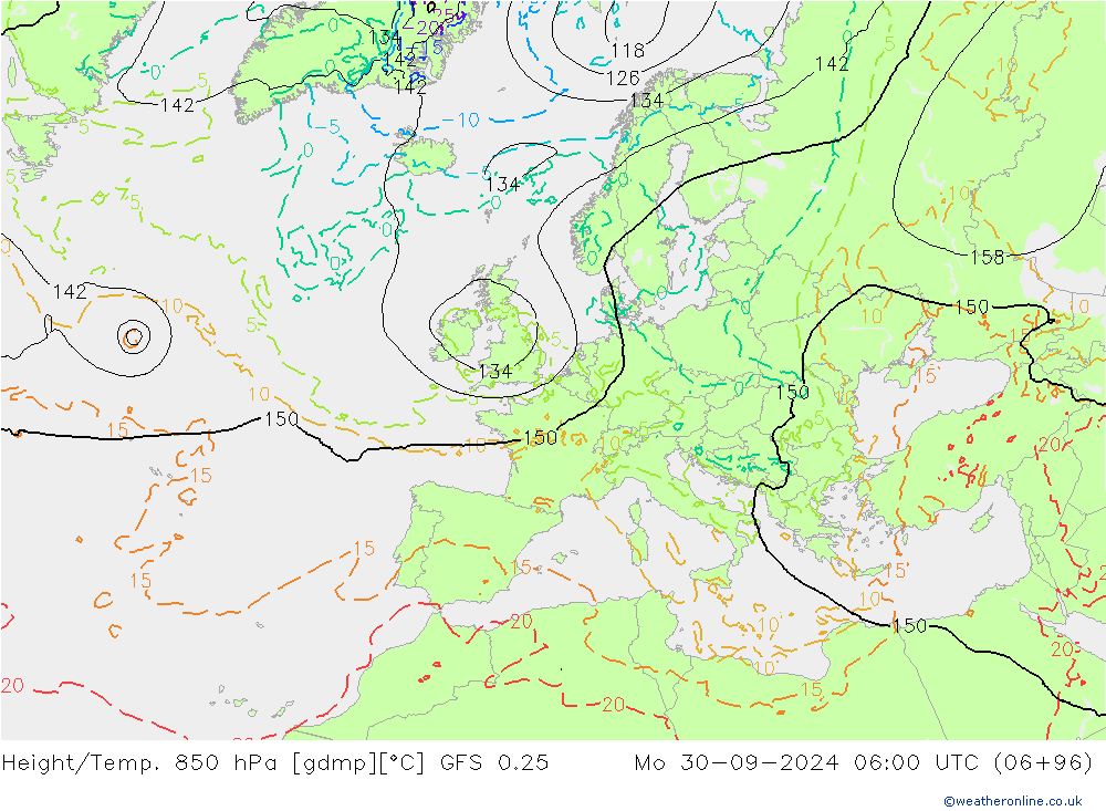 Height/Temp. 850 hPa GFS 0.25 Seg 30.09.2024 06 UTC