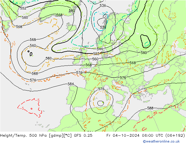 Z500/Yağmur (+YB)/Z850 GFS 0.25 Cu 04.10.2024 06 UTC