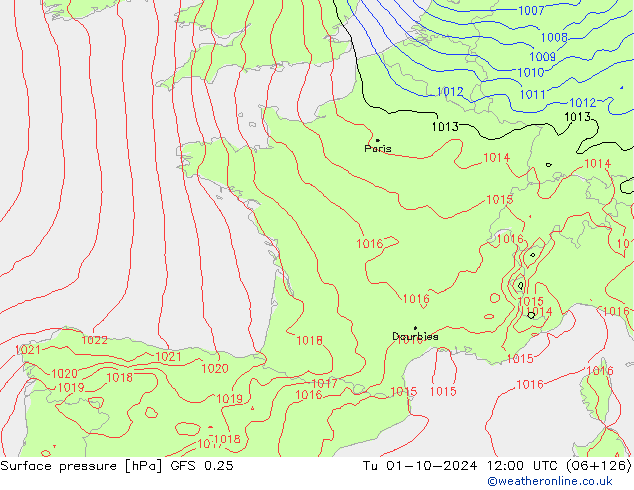 GFS 0.25: Út 01.10.2024 12 UTC