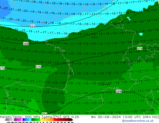 Z500/Rain (+SLP)/Z850 GFS 0.25 lun 30.09.2024 12 UTC