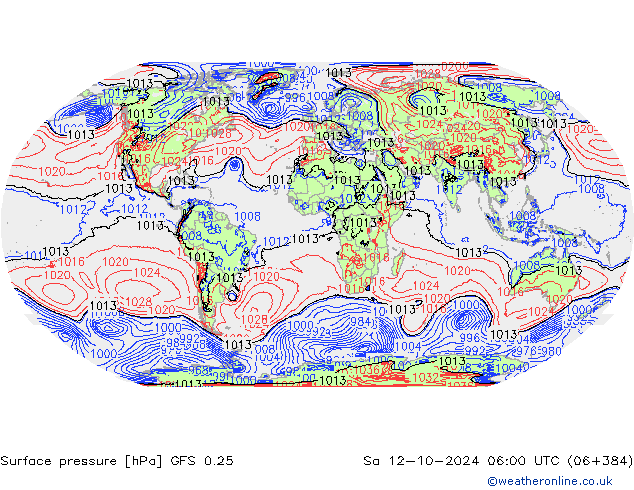 Presión superficial GFS 0.25 sáb 12.10.2024 06 UTC