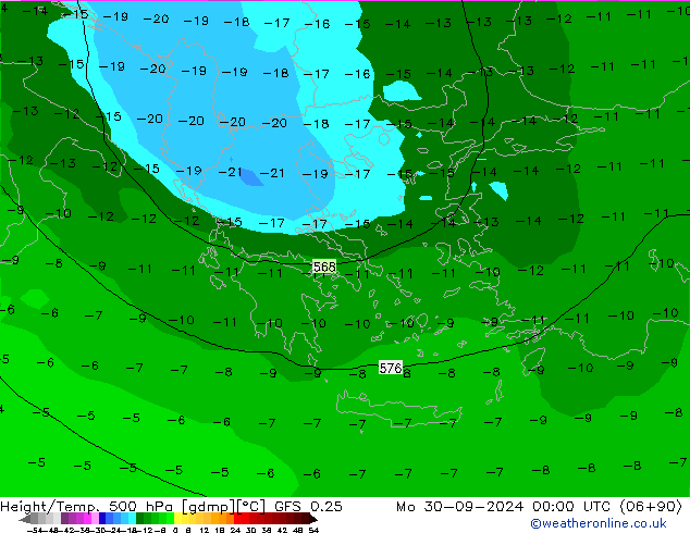 Z500/Rain (+SLP)/Z850 GFS 0.25 пн 30.09.2024 00 UTC