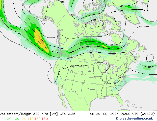 Corriente en chorro GFS 0.25 dom 29.09.2024 06 UTC