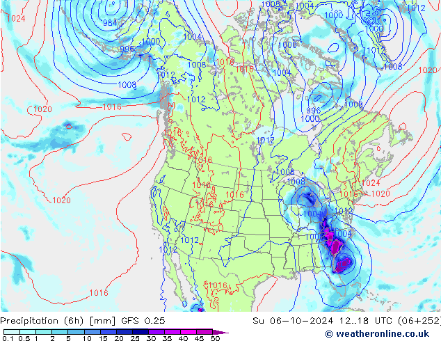 Z500/Rain (+SLP)/Z850 GFS 0.25 dim 06.10.2024 18 UTC