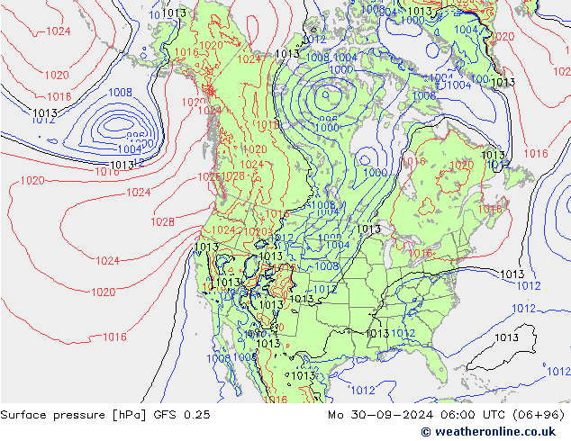 приземное давление GFS 0.25 пн 30.09.2024 06 UTC