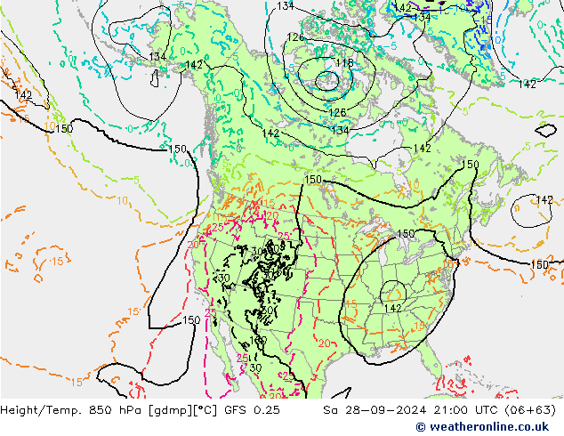 Z500/Yağmur (+YB)/Z850 GFS 0.25 Cts 28.09.2024 21 UTC