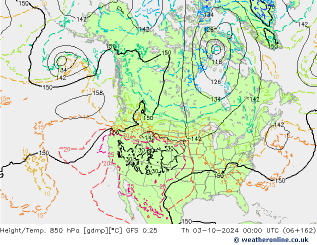 Z500/Rain (+SLP)/Z850 GFS 0.25 Th 03.10.2024 00 UTC