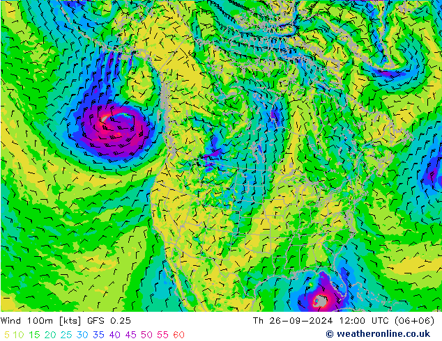 Wind 100m GFS 0.25 do 26.09.2024 12 UTC