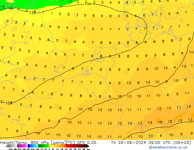 Z500/Rain (+SLP)/Z850 GFS 0.25 Th 26.09.2024 09 UTC